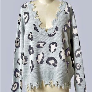 “Destroyed” Leopard Print Sweater